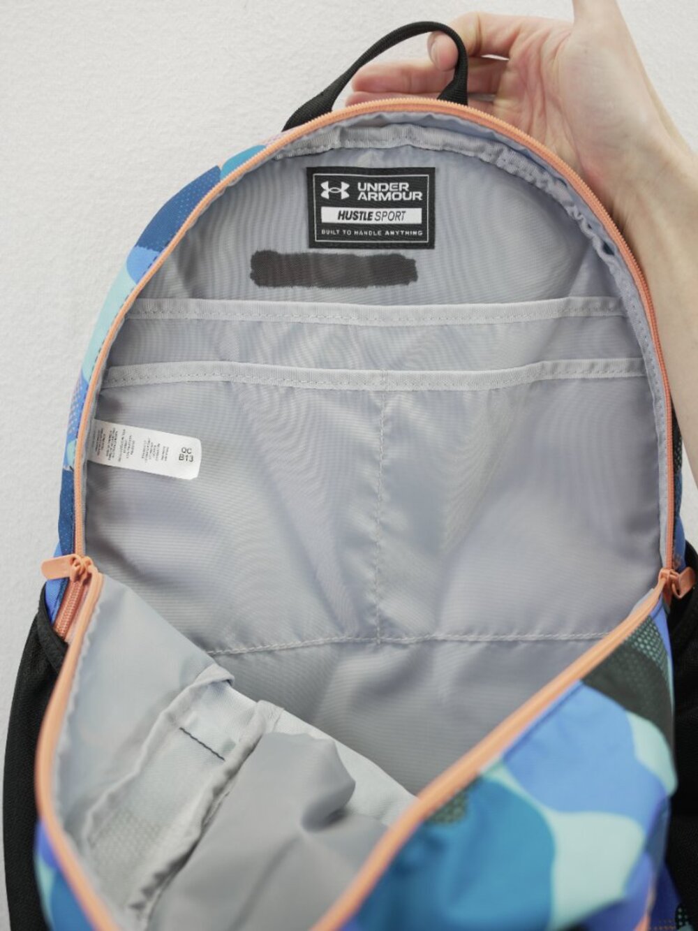 Under Armour UA Backpack Storm Blue Camouflage/ Peach School Hiking - Picture 6 of 7